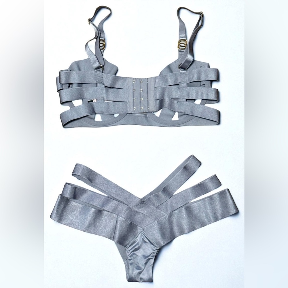 SET NWT Victoria's Secret Luxe Banded Bandage Bra Cutout Unlined Balconet 34D XS - Picture 3 of 7